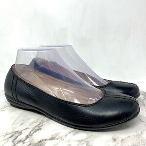 Gibi Stitched Detail Black Leather Comfort Ballet Flats 38 Classic Sporty Preppy